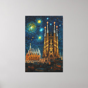 Catalaanse Sterrennacht Gaudí ontmoet Van Gogh Canvas Afdruk