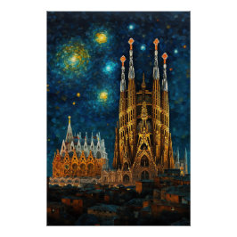 Catalaanse Sterrennacht | Gaudí ontmoet Van Gogh Perfect Poster