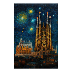 Catalaanse Sterrennacht Gaudí ontmoet Van Gogh Perfect Poster
