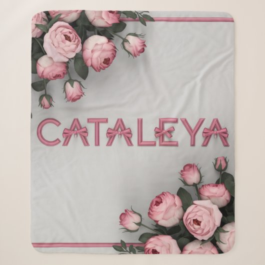 CATALEYA Geborduurd Roos Sierkussen & Deken (Voorkant)