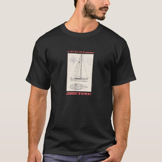 Catalina 30 MKI zeilboot lijn tekening T-shirt (Voorkant)