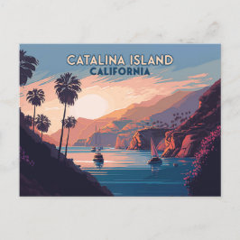 Catalina Island California Boats Sunset Retro Briefkaart