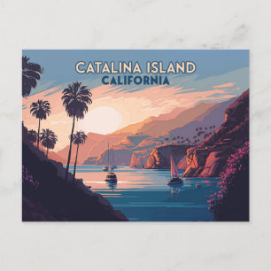 Catalina Island California Boats Sunset Retro Briefkaart