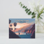 Catalina Island California Boats Sunset Retro Briefkaart (Staand voorkant)