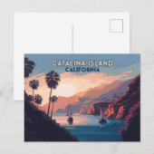 Catalina Island California Boats Sunset Retro Briefkaart (Voorkant / Achterkant)