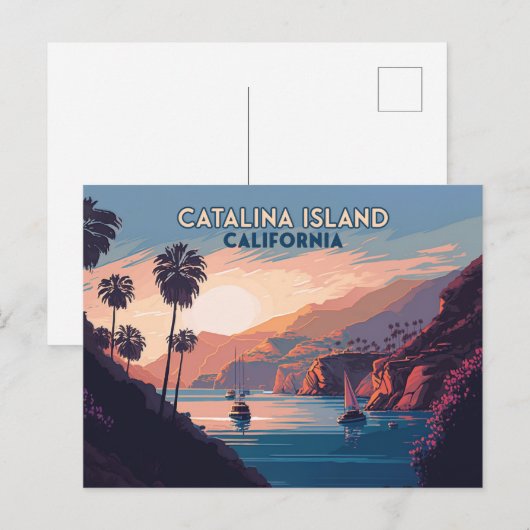 Catalina Island California Boats Sunset Retro Briefkaart (Voorkant / Achterkant)