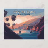 Catalina Island California Boats Sunset Retro Briefkaart (Voorkant)