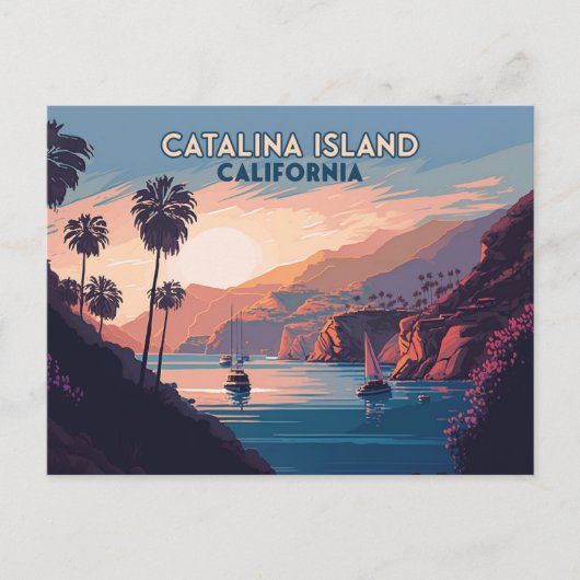 Catalina Island California Boats Sunset Retro Briefkaart (Voorkant)