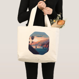 Catalina Island California Boats Sunset Retro Grote Tote Bag