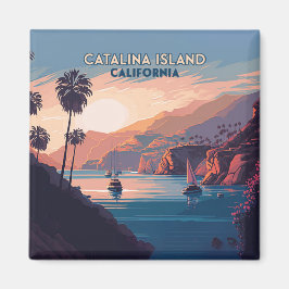 Catalina Island California Boats Sunset Retro Magneet