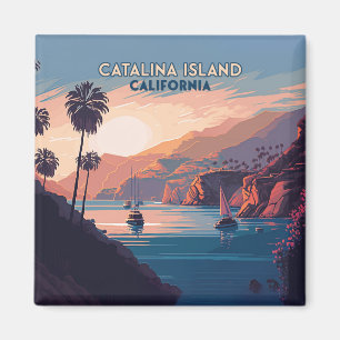 Catalina Island California Boats Sunset Retro Magneet