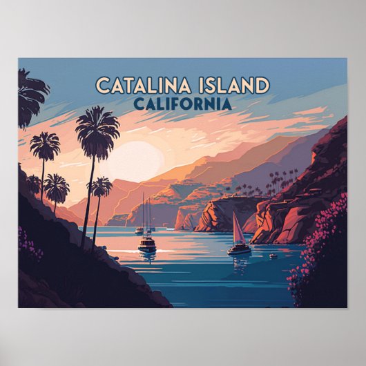Catalina Island California Boats Sunset Retro Poster (Voorkant)