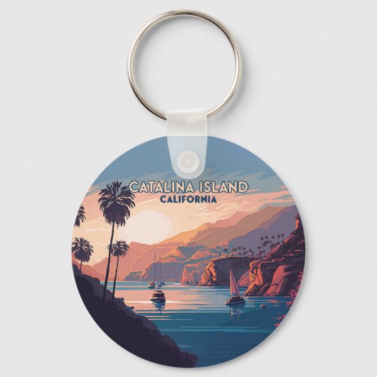 Catalina Island California Boats Sunset Retro Sleutelhanger (Voorkant)