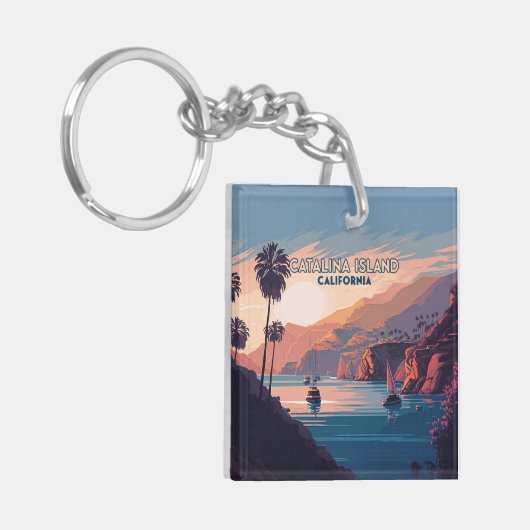 Catalina Island California Boats Sunset Retro Sleutelhanger (Voorkant Links)