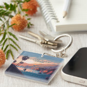 Catalina Island California Boats Sunset Retro Sleutelhanger (Voorkant Rechts)