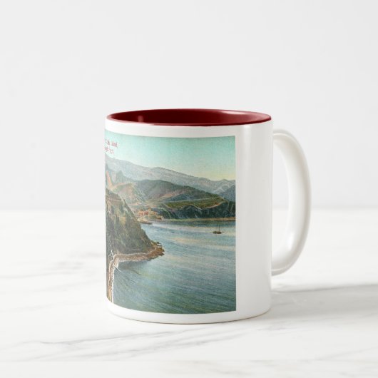 Catalina Island, Lover's Cove, Californische Vinta Tweekleurige Koffiemok (Voorkant rechts)
