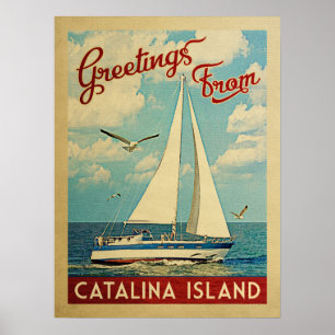 Catalina Island Sailboot Vintage Travel California Poster