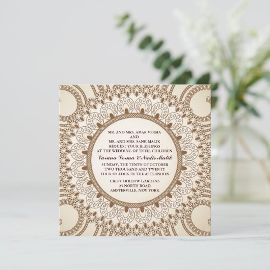 Catalina Lace Wedding Invitation Kaart (Staand voorkant)