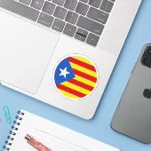 Catalonië Vlag Ronde Sticker (Laptop met iPhone)
