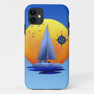 Catamaraanse zeilboot en Roos van kompas Case-Mate iPhone Case