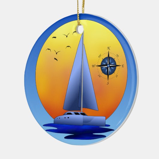 Catamaraanse zeilboot en Roos van kompas Keramisch Ornament (Links)