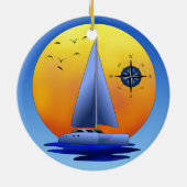 Catamaraanse zeilboot en Roos van kompas Keramisch Ornament (Achterkant)