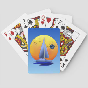 Catamaraanse zeilboot en Roos van kompas Pokerkaarten