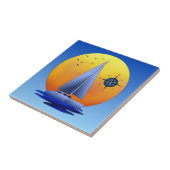 Catamaraanse zeilboot en Roos van kompas Tegeltje (Zijkant)