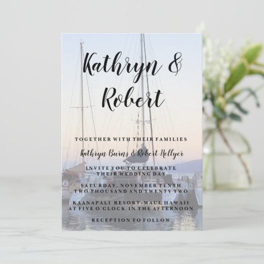Catamaran in Lahaina Harbour Wedding Kaart (Staand voorkant)