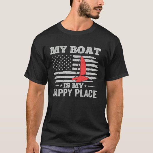 Catamaran Two Hulls Sailing American Flag Catamara T-shirt (Voorkant)
