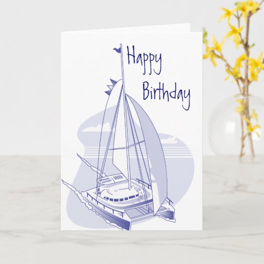 Catamaran verjaardag kaart (Gele Bloem)