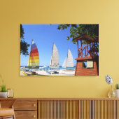Catamaranen en reddingsboten op strand canvas afdruk (Insitu (Woonkamer))