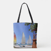 Catamaranen en reddingsboten op strand tote bag (Achterkant)