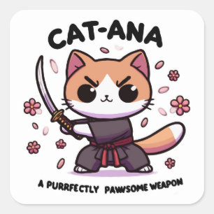 Catana Samurai - Schattige kattenkrijger Vierkante Sticker