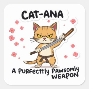 Catana Samurai - Schattige kattenkrijger Vierkante Sticker