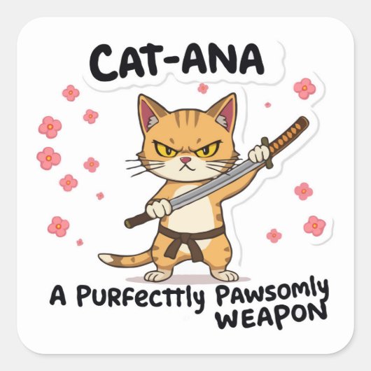 Catana Samurai - Schattige kattenkrijger Vierkante Sticker (Voorkant)