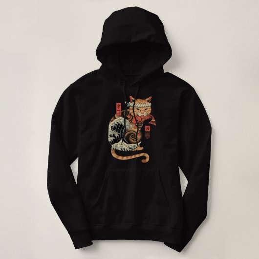 Catana Wave Cat Tattooed Samurai Cat Japanese Art  Hoodie (Design voorkant)