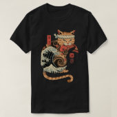 Catana Wave Cat Tattooed Samurai Cat Japanse kunst T-shirt (Design voorkant)