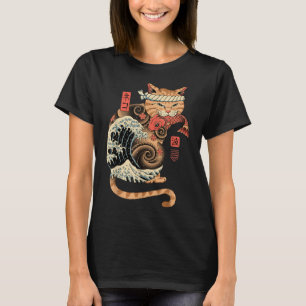 Catana Wave Cat Tattooed Samurai Cat Japanse kunst T-shirt
