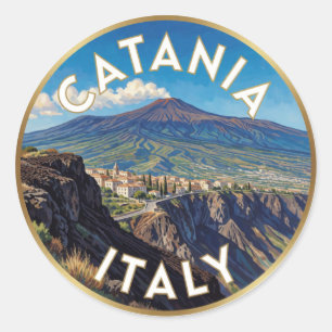 Catania Italië Vulkanisch Landschap Scene ⛰️ Ronde Sticker