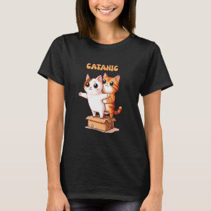Catanic Funny Schattige Cat Titanic Cat houdt van  T-shirt