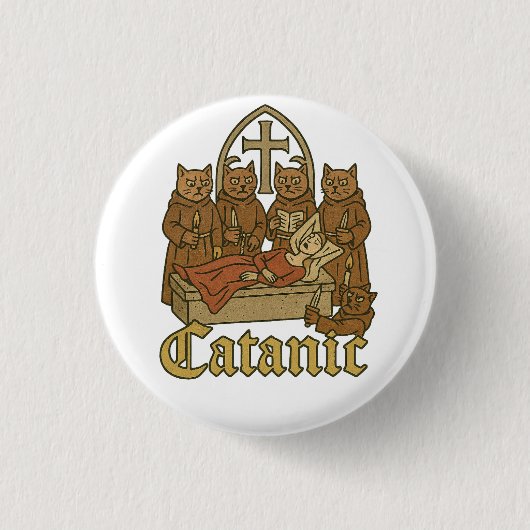 Catanic - middeleeuwse kattencultmeme ronde button 3,2 cm (Voorkant)