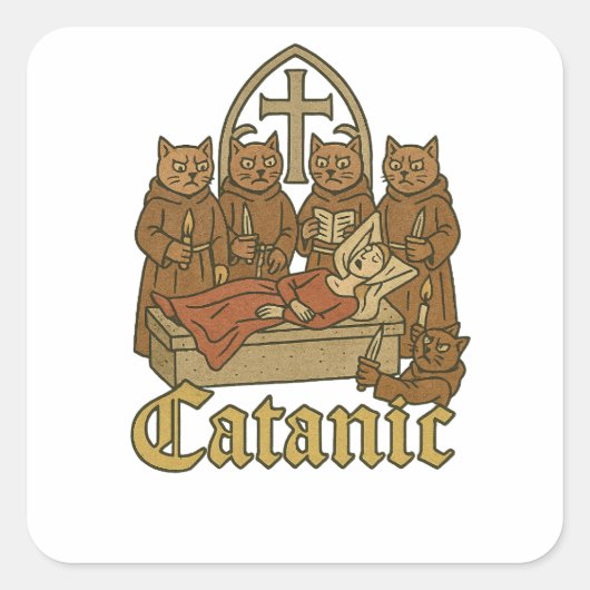 Catanic - middeleeuwse kattencultmeme vierkante sticker (Voorkant)