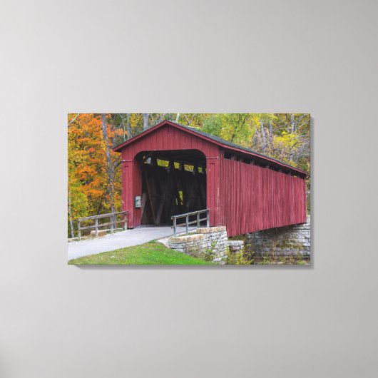 Cataract Covered Bridge over Mill Creek Canvas Afdruk (Voorkant)
