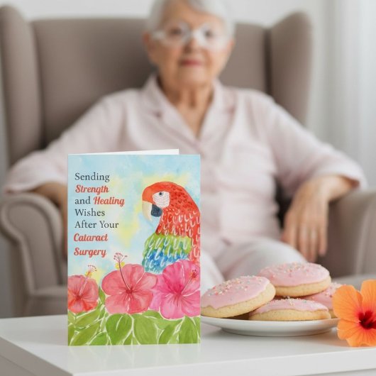 Cataract  Surgery Healing Scarlet Macaws, Hibiscus Kaart