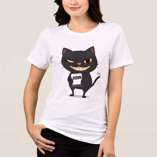 Catastrophe - Mischievous zwarte kat met kwade gri Tri-Blend Shirt (Voorkant)
