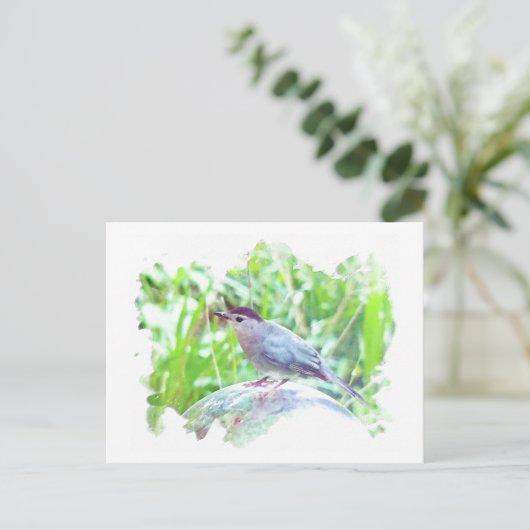 Catbird op een kijkbal briefkaart (Staand voorkant)