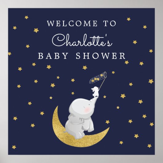 Catch A Star Bunny Elephant Baby Shower Welcome Poster (Voorkant)