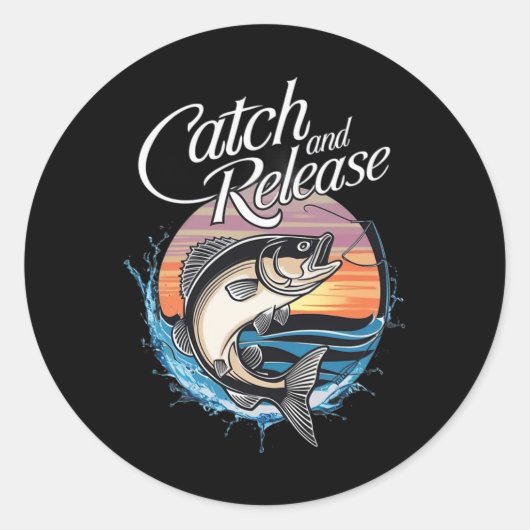 Catch And Release Fish Sunset Fishing Ronde Sticker (Voorkant)