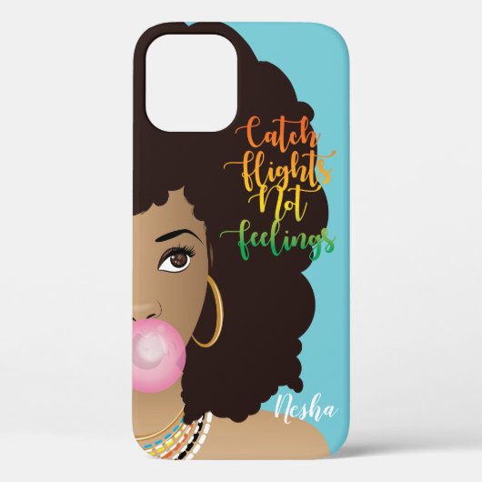 Catch Flight Not Feelings, Zwarte Vrouw, Gom Blue Case-Mate iPhone Case (Achterkant)